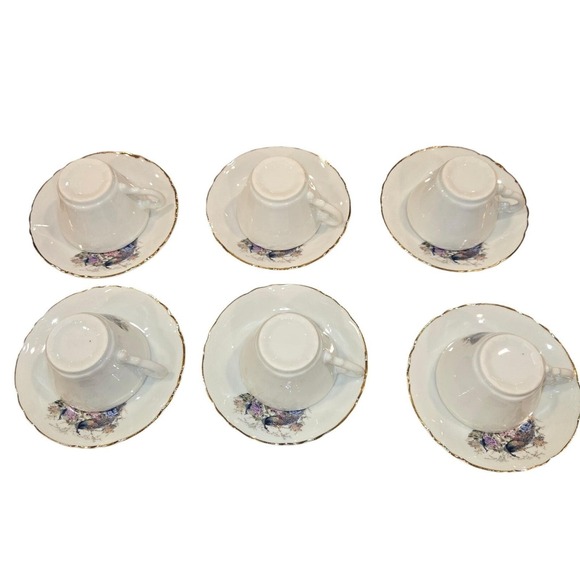 Heisei Japan Peacock Floral Porcelain Tea Set 15pc Gold Trim Teapot Cups Saucers - Picture 11 of 16
